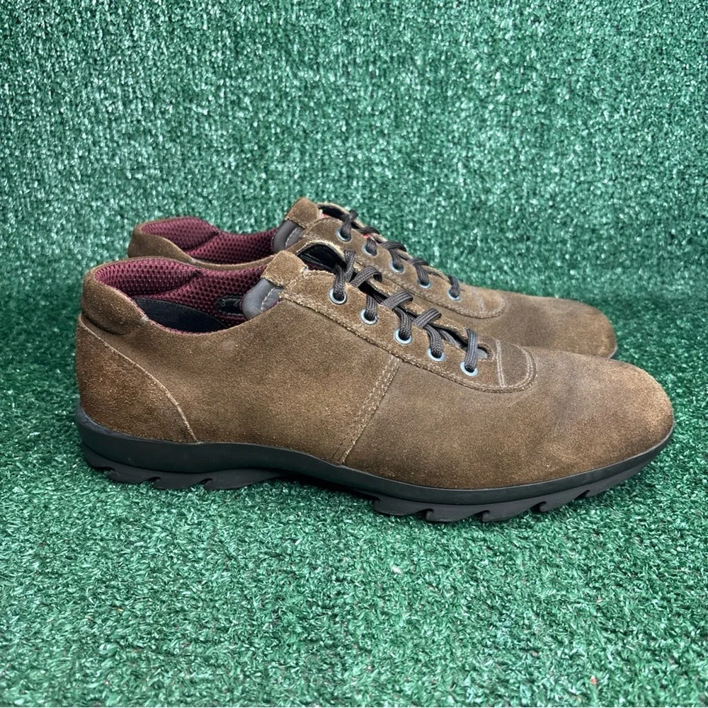 Prada 4E1252 Low Top Lace Up Sneakers Brown Suede Italy Mens Size US 10 - Picture 1 of 12